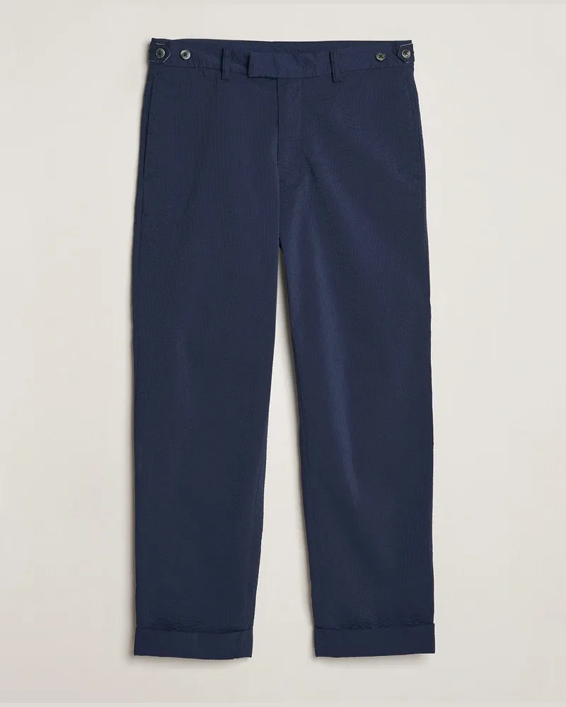 Beams Plus Seersucker Ivy Trousers Navy Blau
