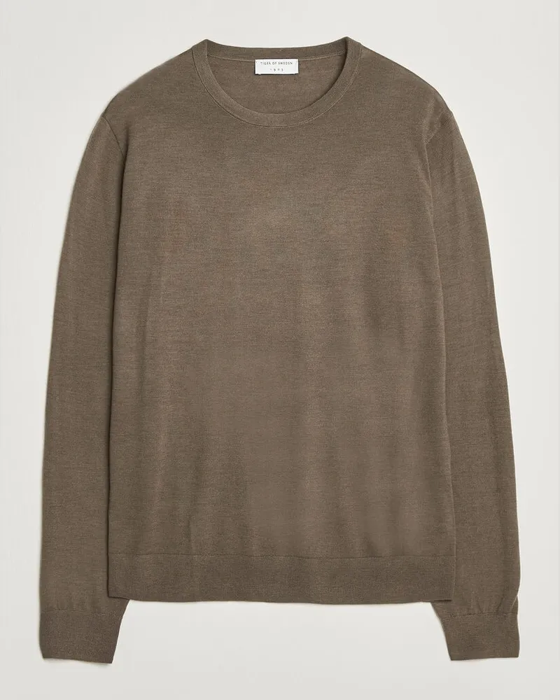 Tiger of Sweden Connor Extra Fine Merino Crew Neck Pullover Aged Timbe Braun