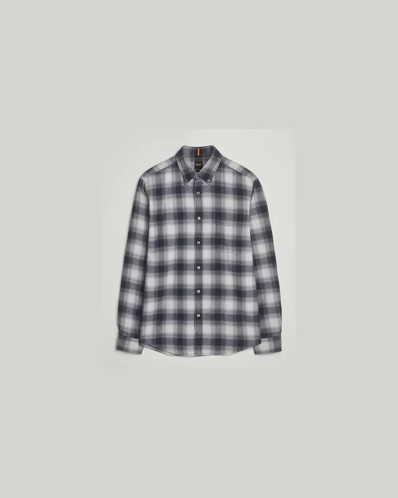 HUGO BOSS Rickert Brushed Cotton Checked Shirt Open Grey Grau