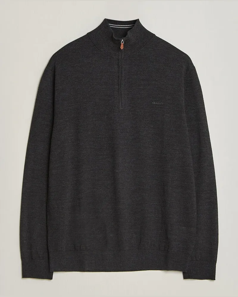 Gant Extrafine Merino Knitted Half Zip Dark Charcoal Melange Grau