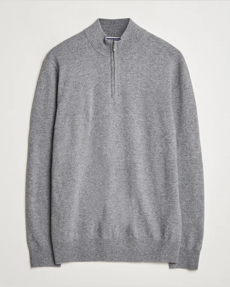 Charles Tyrwhitt Pure Cashmere Zip Neck Jumper Grey Grau