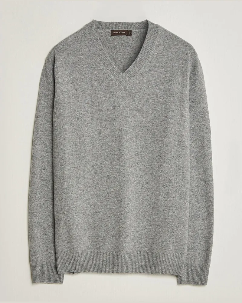 Oscar Jacobson Gregor Wool/Cashmere V-Neck Grey Melange Grau