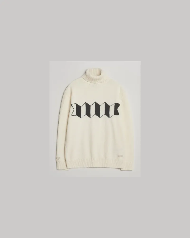 Baracuta Flag Logo Wool Turtleneck Antique White Weiß