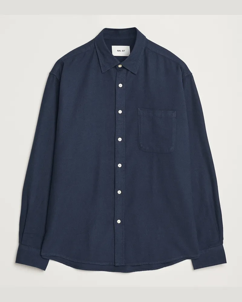NN 07 Deon Flannel Checked Shirt Navy Blue Blau