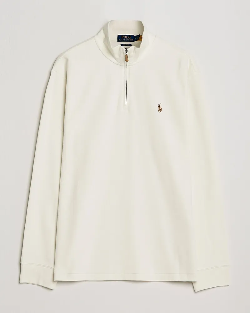 Ralph Lauren Double Knit Jaquard Half Zip Sweater Parchment Cream Weiß