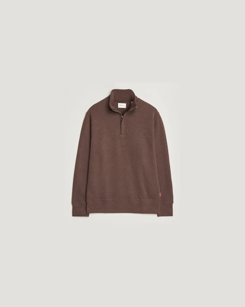 Gant Light Sacker Rib Half Zip Dark Brown Melange Braun