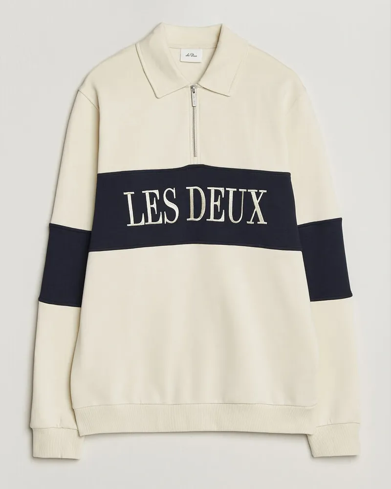LES DEUX Zipper Rugby Sweatshirt Ivory Weiß