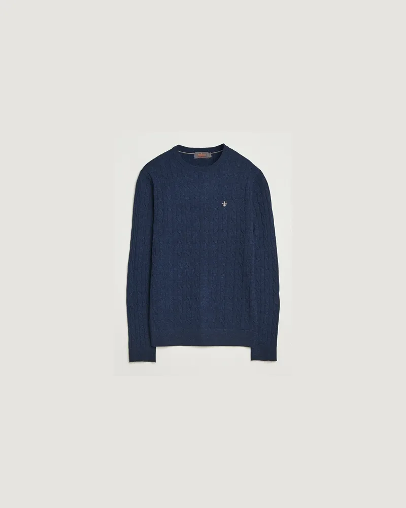 Morris Merino Cable O-Neck Dark Blue Blau