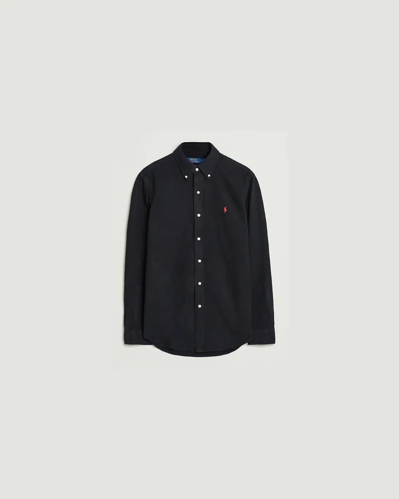 Ralph Lauren Custom Fit Brushed Flannel Shirt Polo Black Schwarz