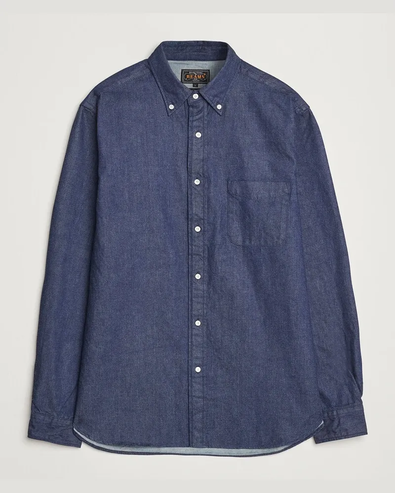 Beams Plus Denim Button Down Shirt Dark Indigo Blau