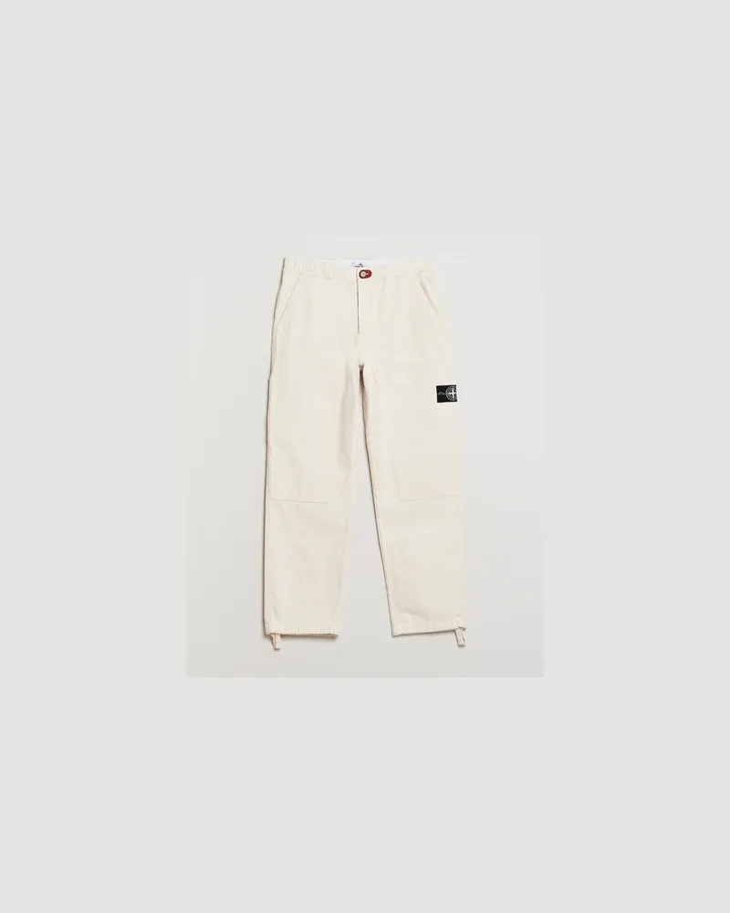 Stone Island RAW Washed Cotton Gabardine Trousers Ivory Weiß