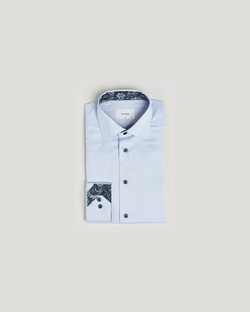 Eton Slim Fit Signature Twill Contrast Shirt Light Blue Blau