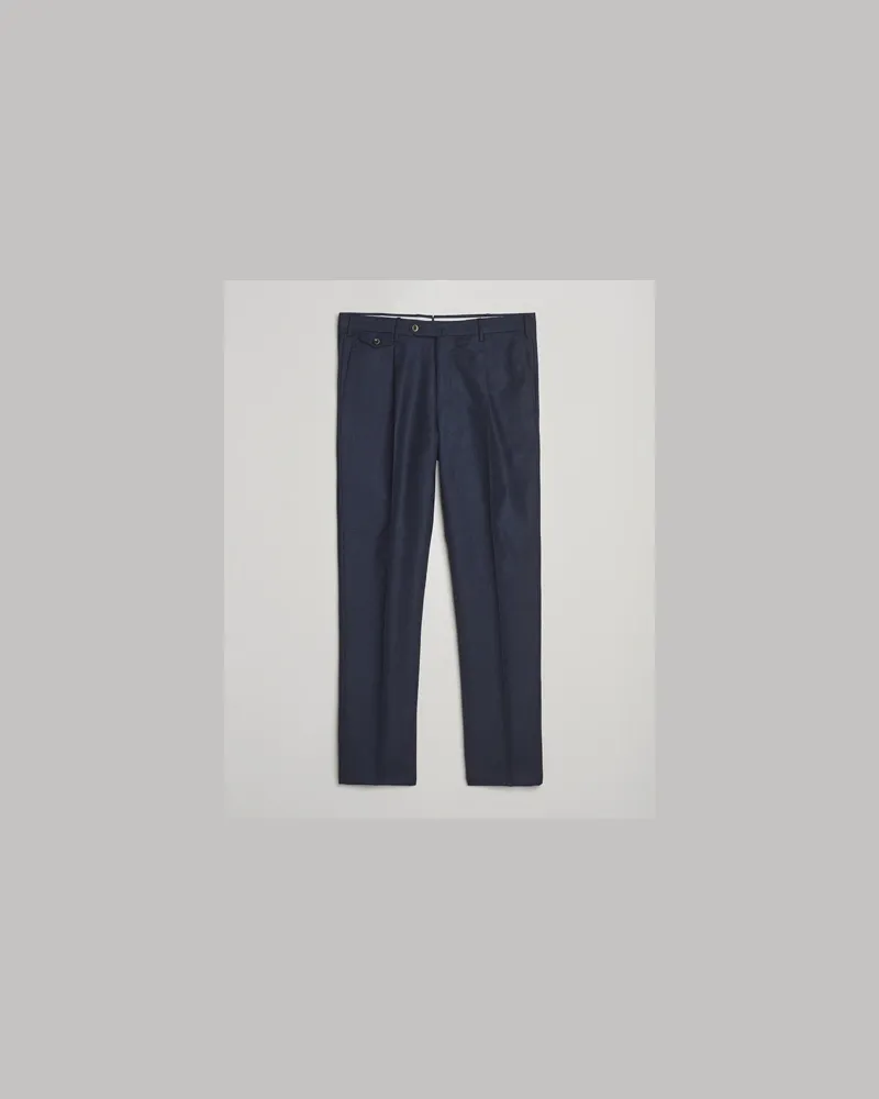 Pantaloni Torino Gentleman Fit Pleated Houndstooth Flannel Trousers Navy Blau