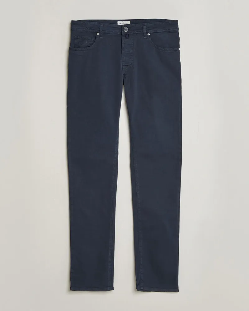 Jacob Cohën Bard Garment Dyed Gabardine Trousers Navy Blue Blau