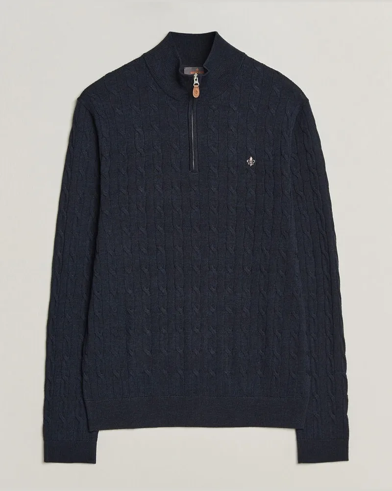 Morris Merino Cable Half Zip Navy Blau