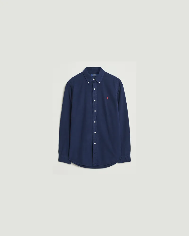 Ralph Lauren Custom Fit Brushed Flannel Shirt Newport Navy Blau