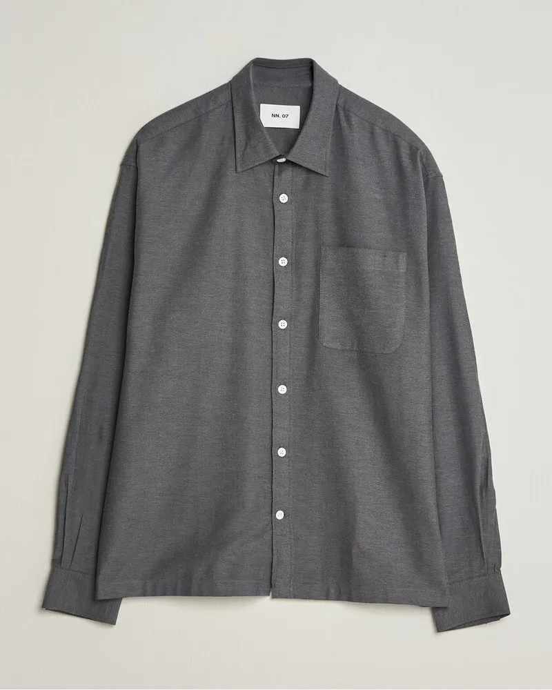 NN 07 Deon Brushed Light Flannel Shirt Dark Grey Grau