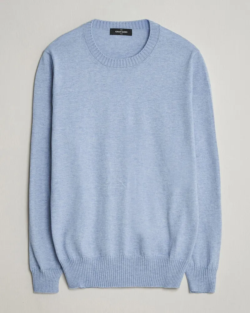 Gran Sasso Cotton/Cashmere Knitted Crew Neck Sweater Blue Melange Blau