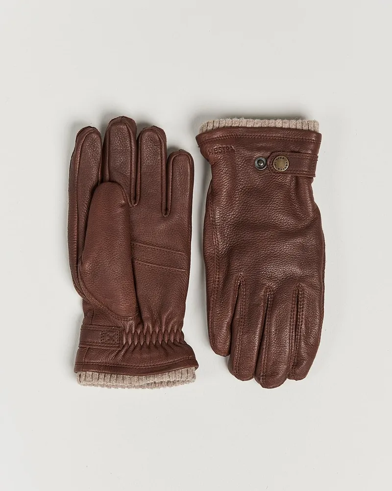 Hestra Utsjö Fleece Lined Buckle Elkskin Glove Chestnut Braun