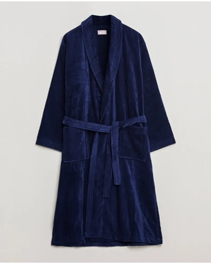 Derek Rose Baumwoll Velour Gown Navy Blau