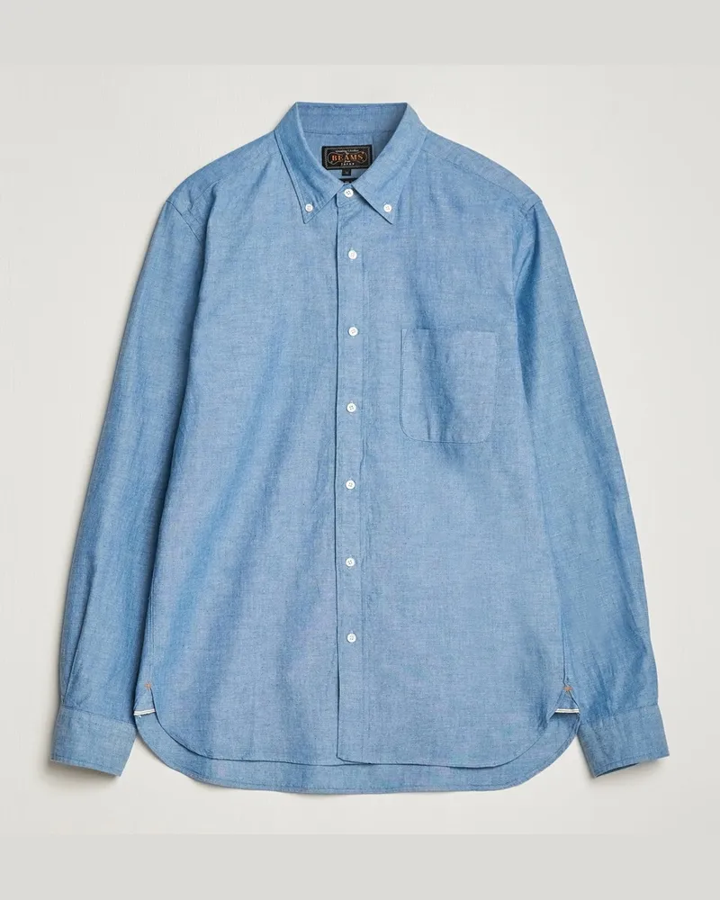 Beams Plus Chambray Button Down Shirt Blue Blau