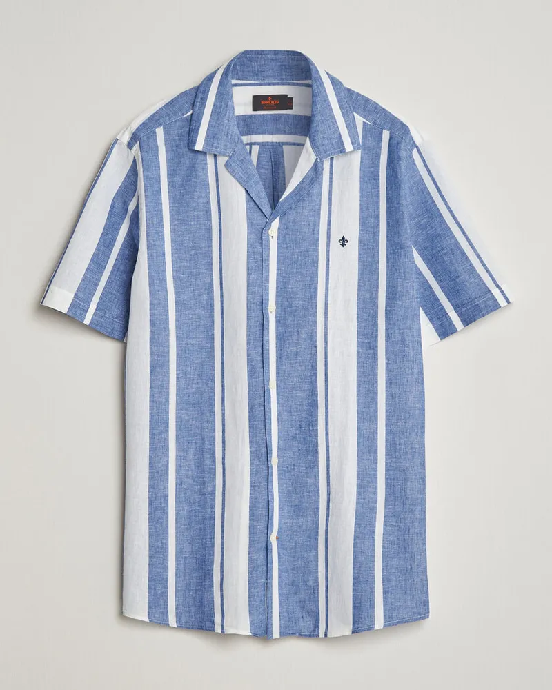 Morris Resort Short Sleeve Linen Shirt Blue Blau