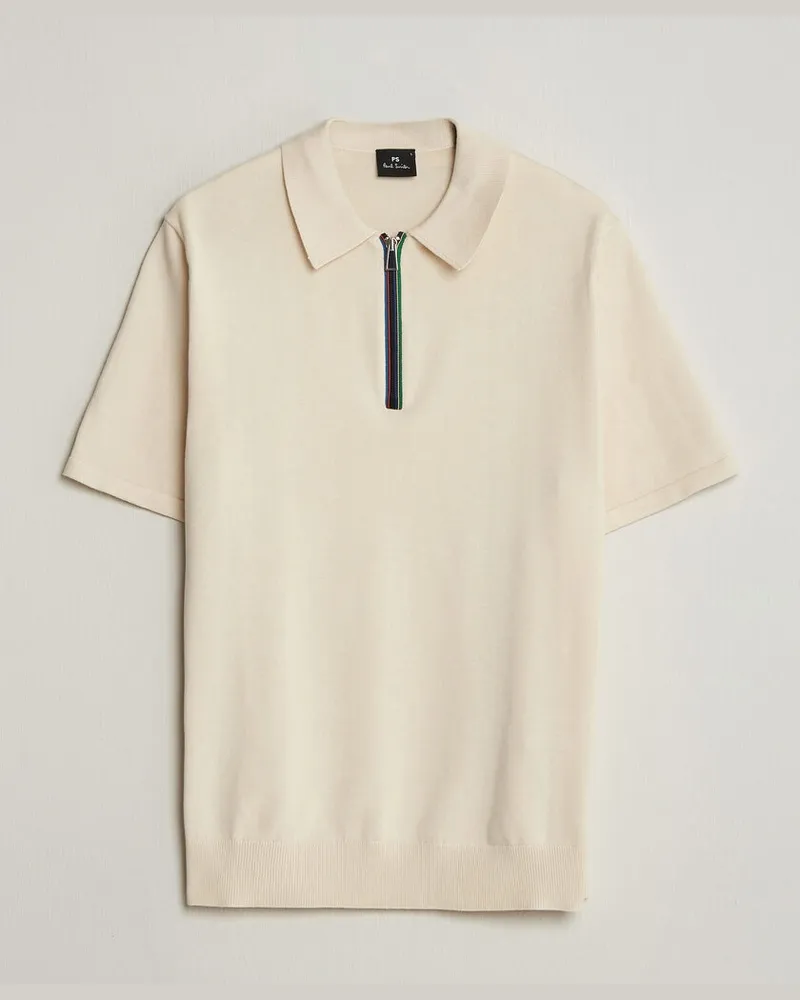 Paul Smith Cotton Knitted Half Zip Polo Off White Weiß