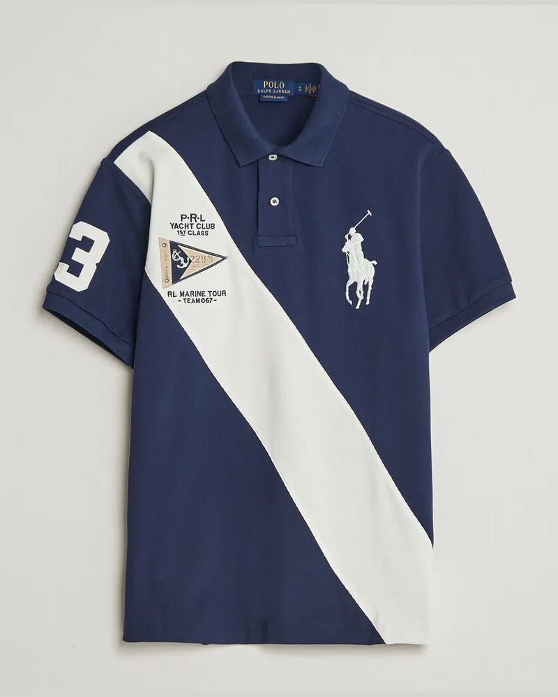Ralph Lauren Custom Slim Diagonal Stipe Polo Newport Navy/Nevis Blau