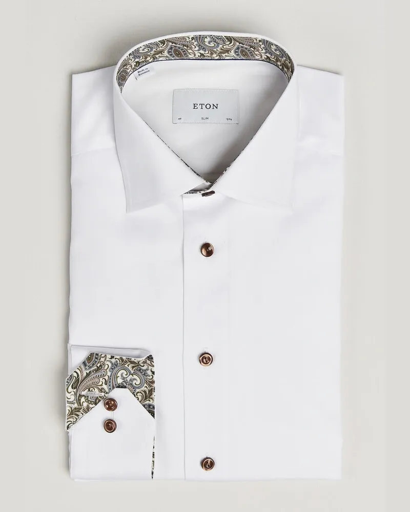 Eton Slim Fit Signature Twill Contrast Shirt White Weiß