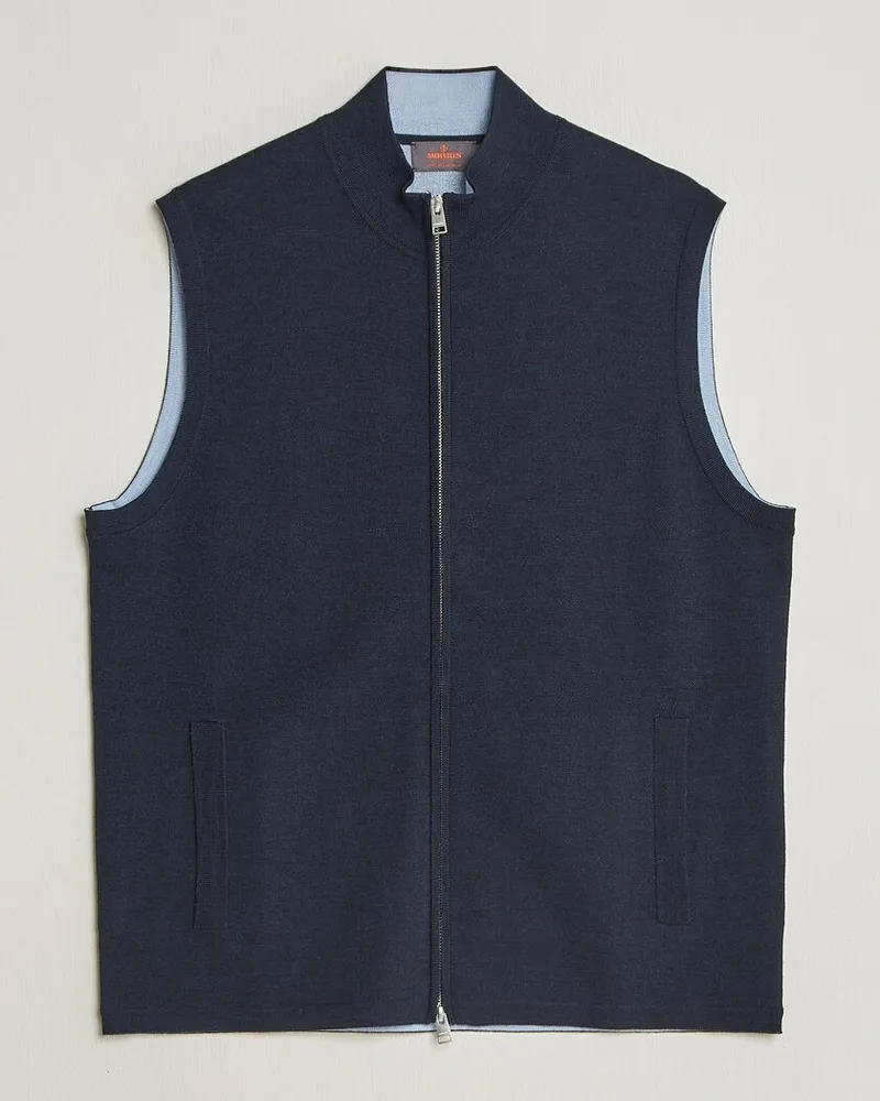 Morris Merino Double Zip Vest Navy Blau