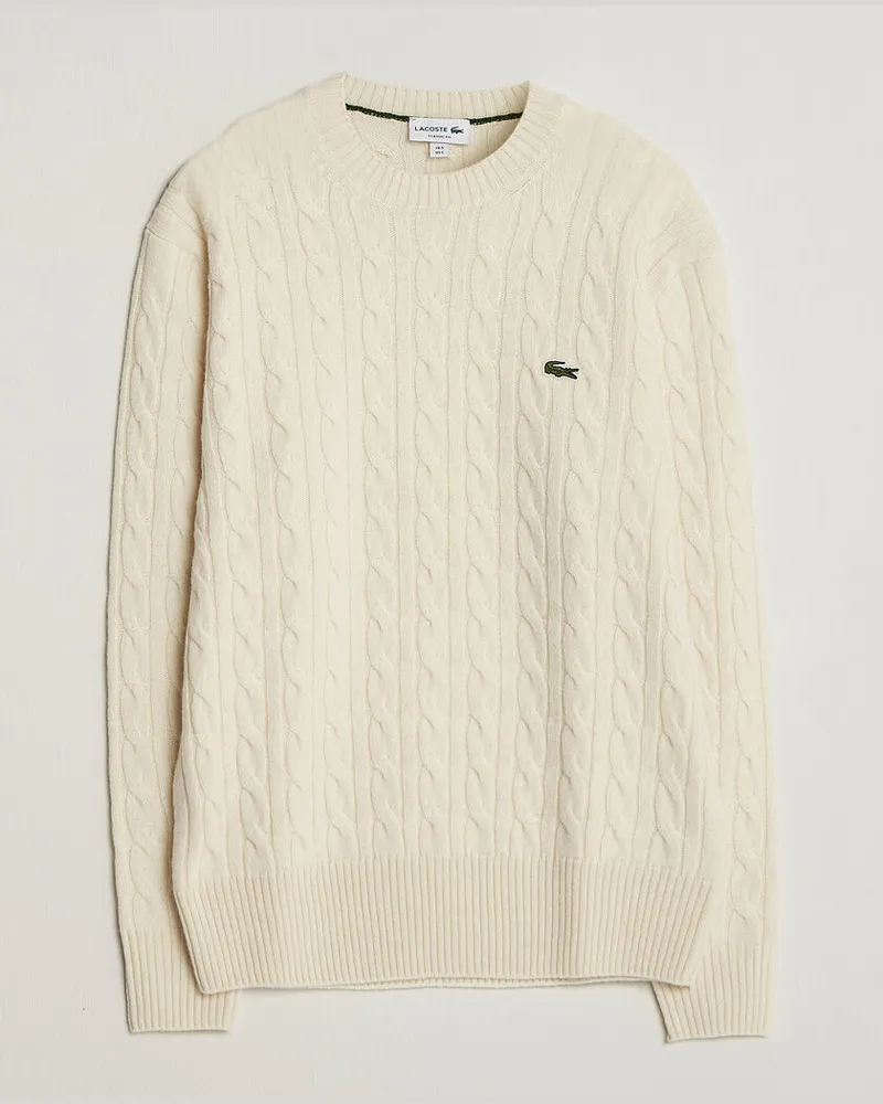 Lacoste Carded Wool Cable Crew Neck Lapland Weiß