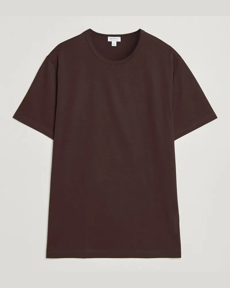 Sunspel Crew Neck Q82 Cotton T-Shirt Dark Brown Braun