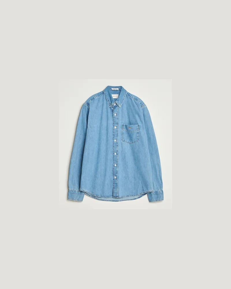 Gant Regular Fit Denim Shirt Light Blue Worn In Blau
