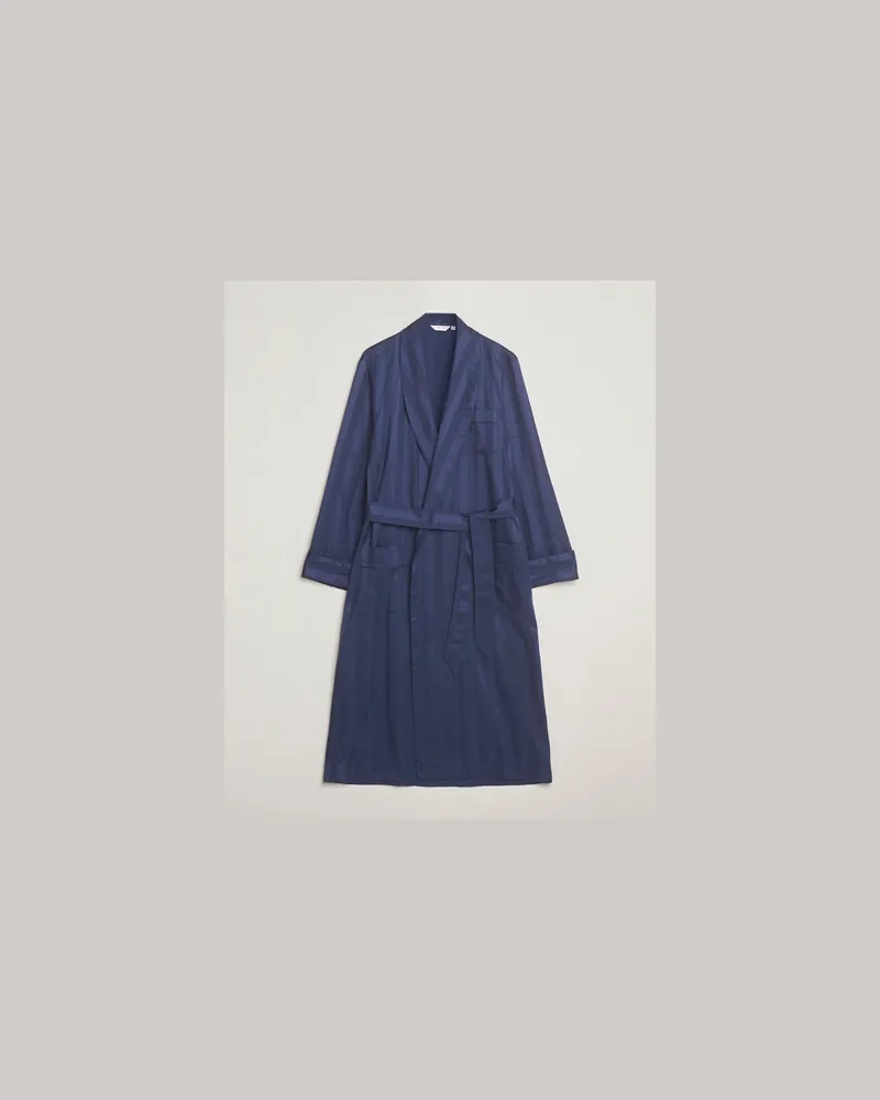 Derek Rose Striped Cotton Dressing Gown Navy Blau