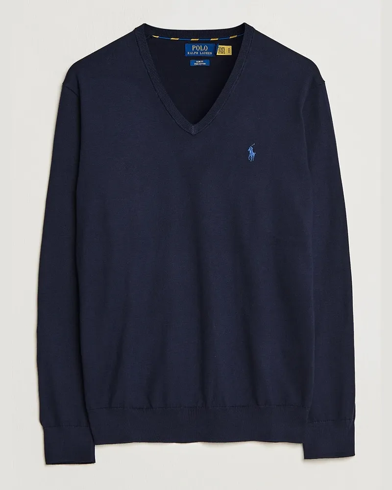 Ralph Lauren Pima Cotton V-neck Pullover Hunter Navy Blau