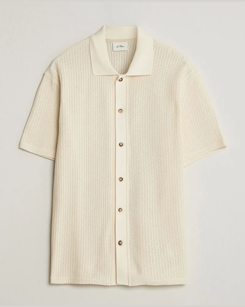 LES DEUX Pointelle Short Sleeve Knitted Shirt Eggnog White Weiß