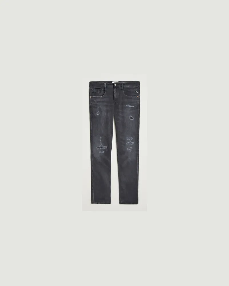 Replay Anbass Distressed Super Stretch Bio Jeans Washed Black Schwarz