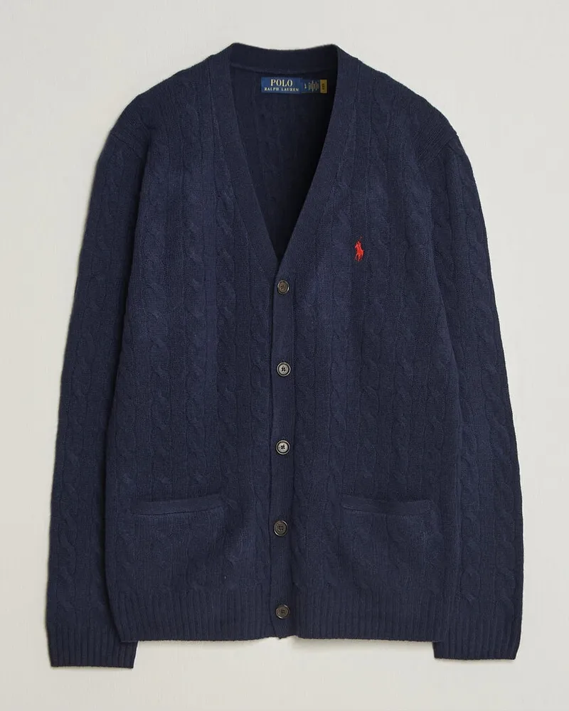 Ralph Lauren Wool/Cashmere Cable Cardigan Hunter Navy Blau