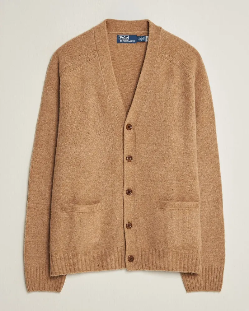 Ralph Lauren Wool/Cashmere Patch Cardigan Crouton Tan Heather Beige