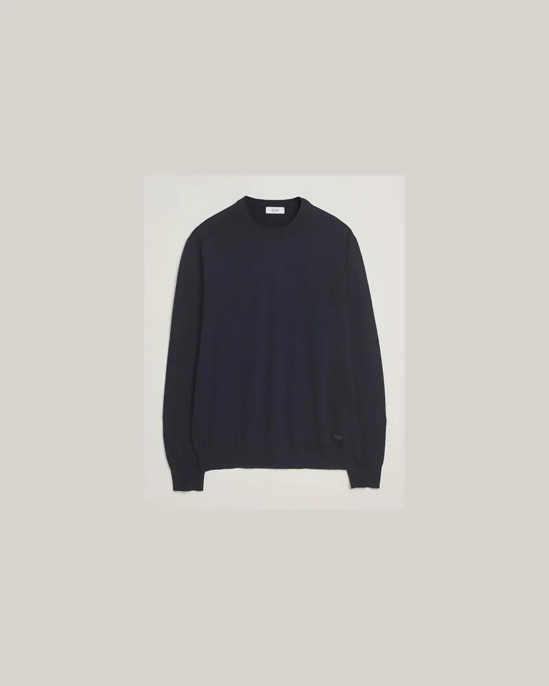 Eton Merino Knitted Crew Neck Navy Blau