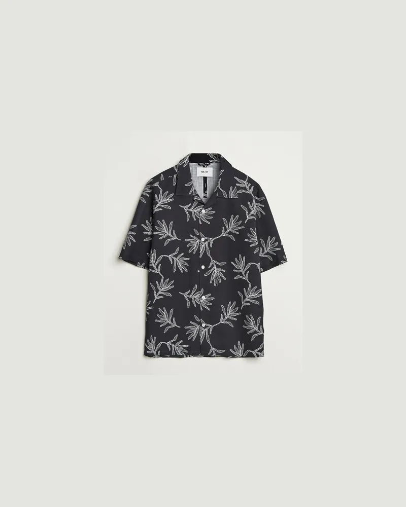NN 07 Ole Printed Cotton/Lyocell Resort Shirt Black Schwarz