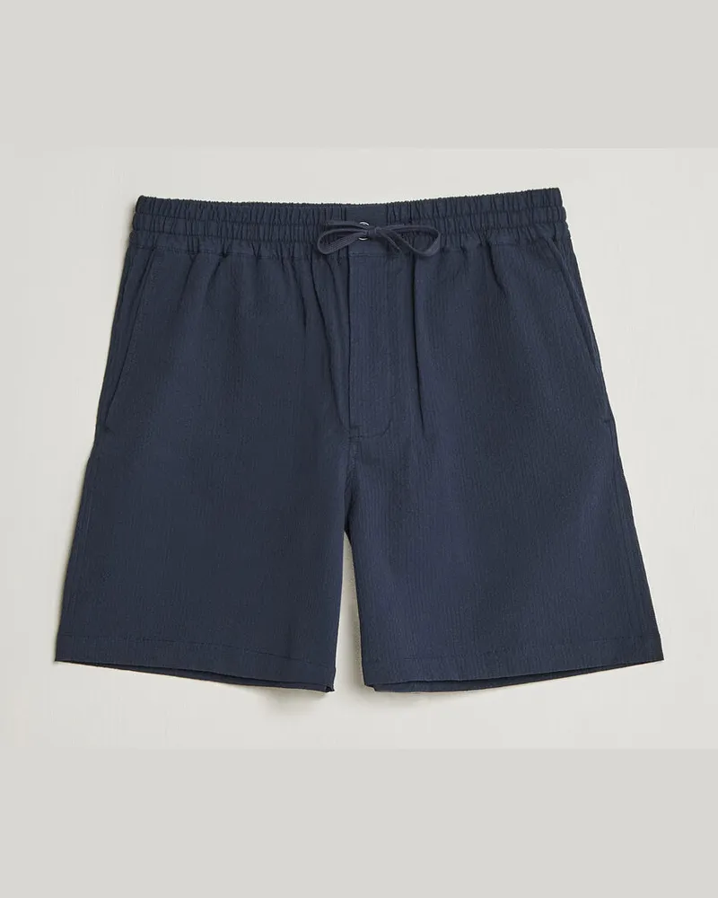 Kitsuné Seersucker Drawstring Shorts Navy Blau
