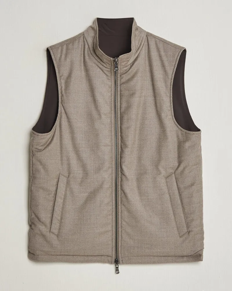 Oscar Jacobson Nylon/Wool Reversible Vest Taupe Beige