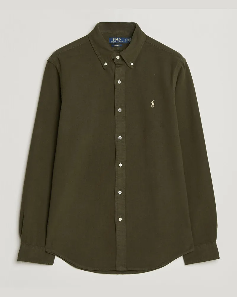 Ralph Lauren Custom Fit Brushed Flannel Shirt Company Olive Grün