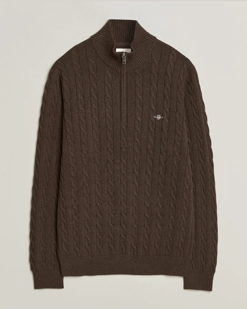Gant Cotton Cable Half Zip Black Brown Melange Braun