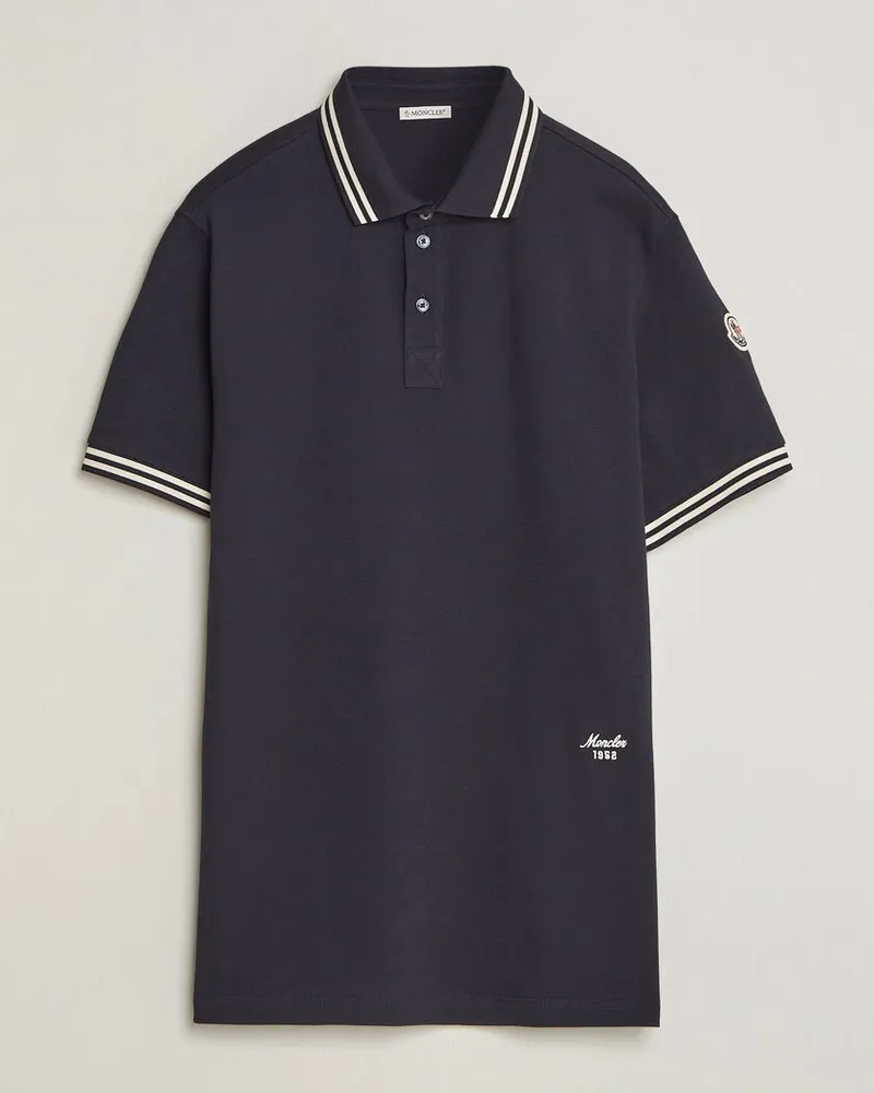 Moncler Contrast Collar Polo Navy Blau