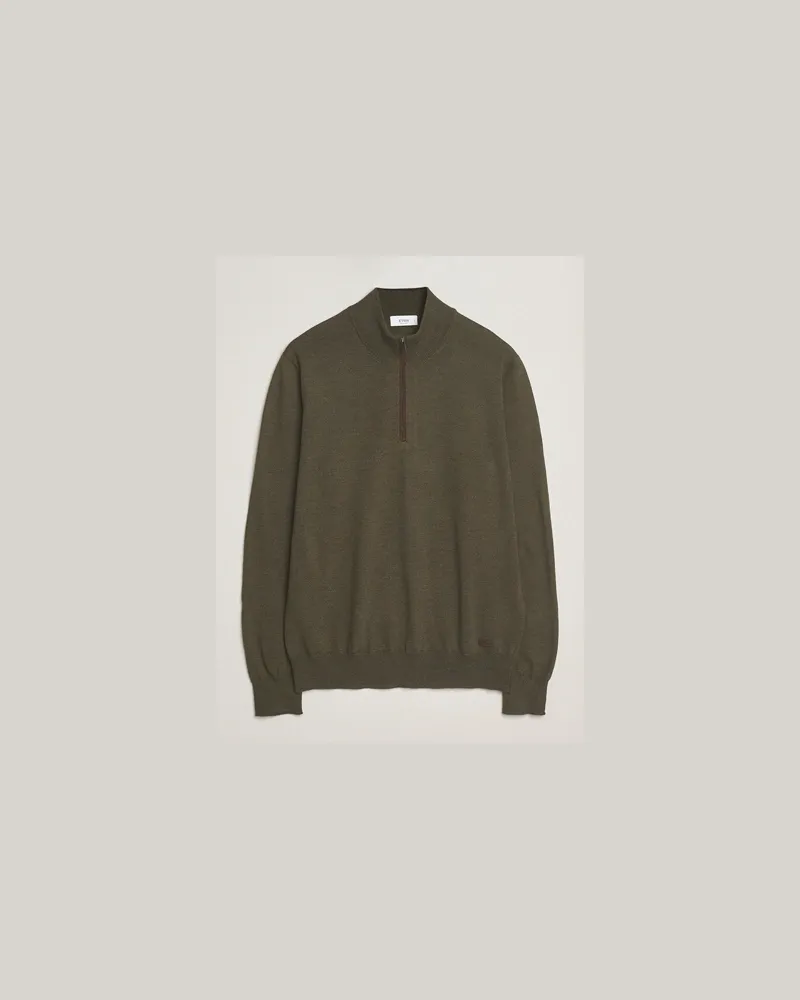 Eton Merino Knitted Half Zip Dark Green Grün