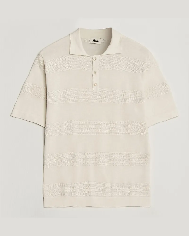 Altea Block Stripe Knitted Polo Off White Weiß