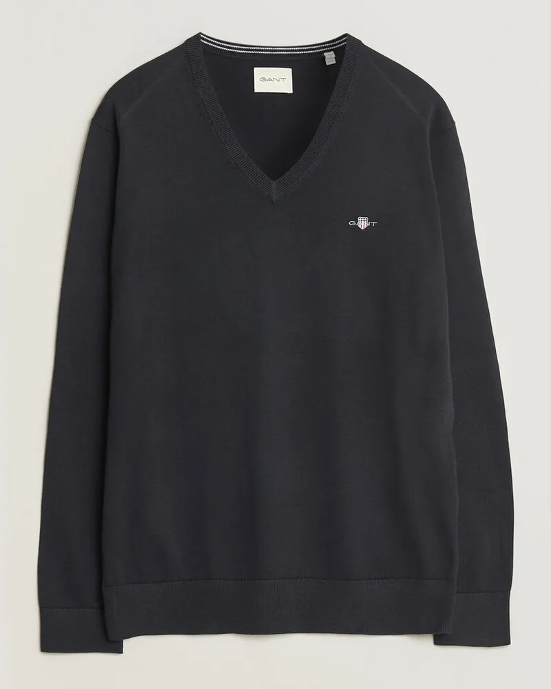 Gant Classic Cotton V-Neck Black Schwarz