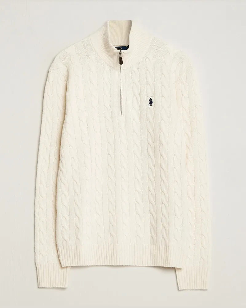 Ralph Lauren Wool/Cashmere Cable Half Zip Andover Cream Weiß